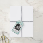 Elegante Blauwgroen Bow Photo Holiday Cadeaulabel (Met Touw)