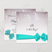 Elegante Blauwgroen Bow Sparkles Baby shower Kaart (Voorkant / Achterkant)