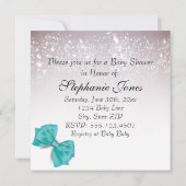 Elegante Blauwgroen Bow Sparkles Baby shower Kaart (Achterkant)