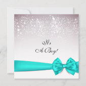 Elegante Blauwgroen Bow Sparkles Baby shower Kaart (Voorkant)
