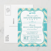 Elegante Blauwgroen Chevron Housewarming Briefkaar Uitnodiging Briefkaart (Voorkant / Achterkant)