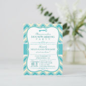 Elegante Blauwgroen Chevron Housewarming Briefkaar Uitnodiging Briefkaart (Staand voorkant)