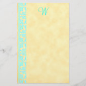 Elegante Blauwgroen Custom Monogram briefpapier (Voorkant)