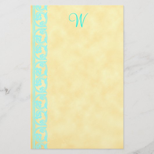Elegante Blauwgroen Custom Monogram briefpapier (Voorkant)