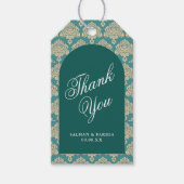 Elegante Blauwgroen Damask Arch bruiloft dank u Cadeaulabel (Voorkant)