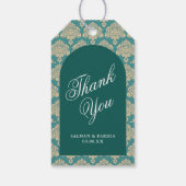 Elegante Blauwgroen Damask Arch bruiloft dank u Cadeaulabel (Achterkant)