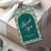 Elegante Blauwgroen Damask Arch bruiloft dank u Cadeaulabel