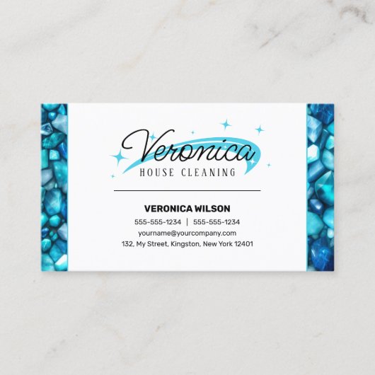 Elegante Blauwgroen edelsteen kristallen huis scho Visitekaartje (Voorkant)