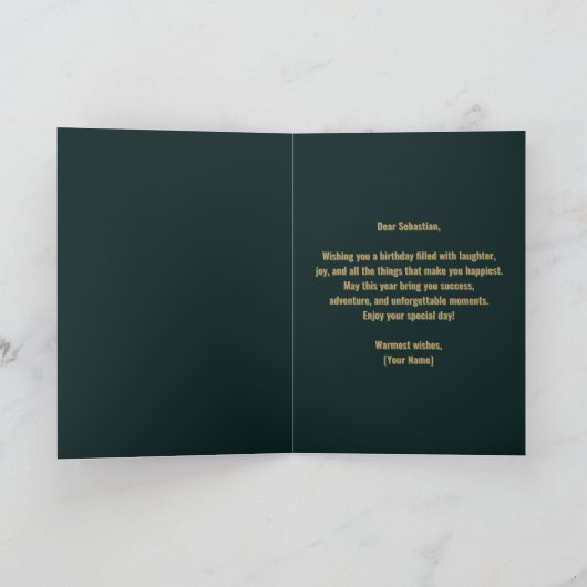 Elegante Blauwgroen en Gold Swirly Calligraphy Ver Kaart (Binnen)