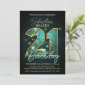 Elegante Blauwgroen en gouden 21e verjaardag Kaart (Staand voorkant)