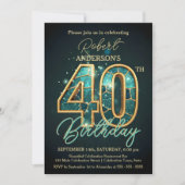 Elegante Blauwgroen en gouden 40e verjaardag Kaart (Voorkant)