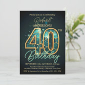 Elegante Blauwgroen en gouden 40e verjaardag Kaart (Staand voorkant)