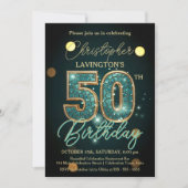 Elegante Blauwgroen en gouden 50e verjaardag Kaart (Voorkant)