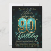 Elegante Blauwgroen en gouden 90e verjaardag Kaart (Voorkant)