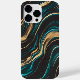 Elegante Blauwgroen en gouden Abstracte stroom Case-Mate iPhone 14 Pro Max Hoesje