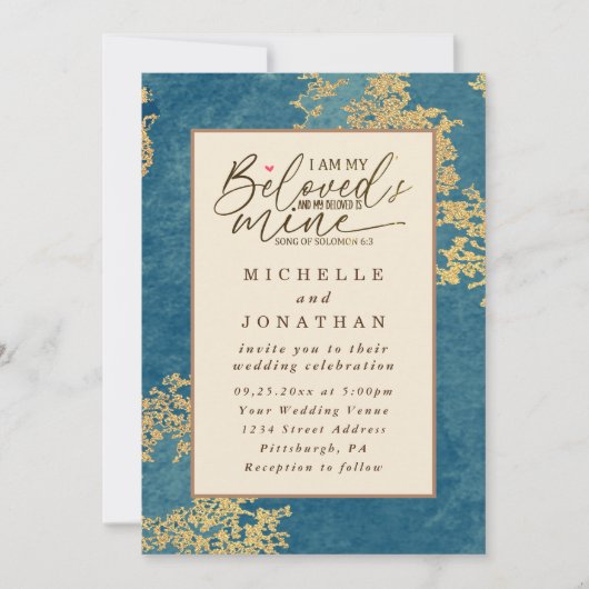 Elegante Blauwgroen en gouden Bijbel Christelijke  Kaart (Voorkant)