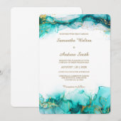 Elegante Blauwgroen en gouden bruiloft Kaart (Voorkant / Achterkant)
