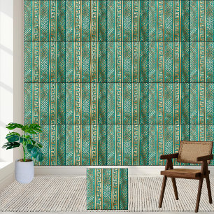 Elegante Blauwgroen en gouden Griekse sleutelpatro Tegeltje