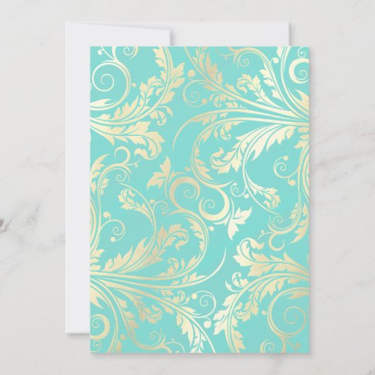 Elegante Blauwgroen en gouden huwelijksuitnodiging Kaart (Achterkant)