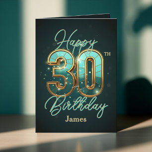 Elegante Blauwgroen en gouden metallic 30e verjaar Kaart