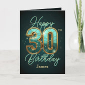 Elegante Blauwgroen en gouden metallic 30e verjaar Kaart (Voorkant)