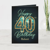 Elegante Blauwgroen en gouden metallic 40e verjaar Kaart (Voorkant)
