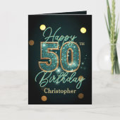 Elegante Blauwgroen en gouden metallic 50e verjaar Kaart (Voorkant)