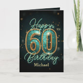 Elegante Blauwgroen en gouden metallic 60e verjaar Kaart (Voorkant)