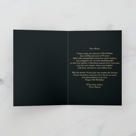 Elegante Blauwgroen en gouden metallic 70e verjaar Kaart (Binnen)