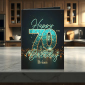 Elegante Blauwgroen en gouden metallic 70e verjaar Kaart