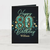 Elegante Blauwgroen en gouden metallic 80e verjaar Kaart (Voorkant)