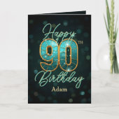 Elegante Blauwgroen en gouden metallic 90e verjaar Kaart (Voorkant)