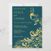 Elegante Blauwgroen en gouden Peacock bruiloft uit Kaart (Voorkant)