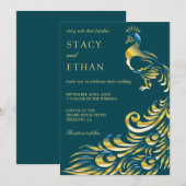 Elegante Blauwgroen en gouden Peacock bruiloft uit Kaart (Voorkant / Achterkant)