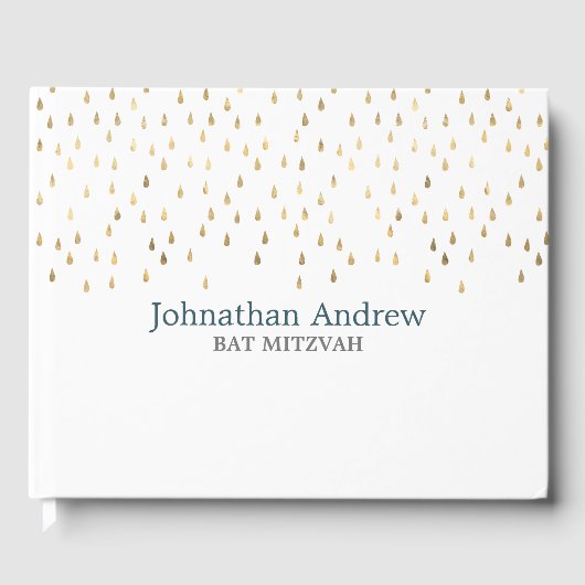 Elegante Blauwgroen en gouden regendruppels Bar Mi Gastenboek (Voorkant)