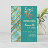 Elegante Blauwgroen en gouden verjaardagsuitnodigi Kaart (Staand voorkant)