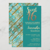 Elegante Blauwgroen en gouden verjaardagsuitnodigi Kaart (Voorkant / Achterkant)