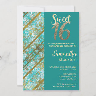 Elegante Blauwgroen en gouden verjaardagsuitnodigi Kaart