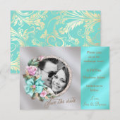 Elegante Blauwgroen en gouden zilveren foto Save t Save The Date (Voorkant / Achterkant)