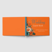 Elegante Blauwgroen en Oranje bloemenbruiloft Gastenboek (Volledig)