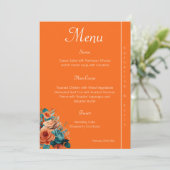 Elegante Blauwgroen en Oranje bloemenbruiloft Menu (Staand voorkant)