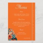 Elegante Blauwgroen en Oranje bloemenbruiloft Menu (Voorkant)