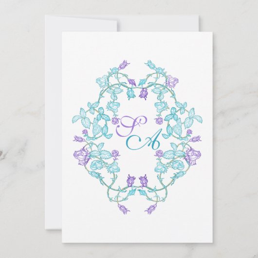 Elegante Blauwgroen en Paarse bruiloft Kaart (Achterkant)