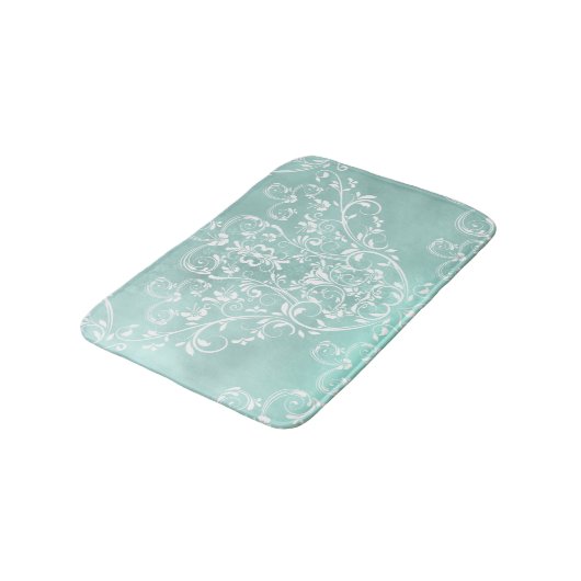 Elegante Blauwgroen en witte damast Badmat (Gekanteld)