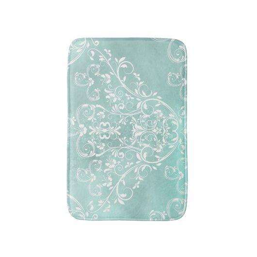 Elegante Blauwgroen en witte damast Badmat (Voorkant Verticaal)