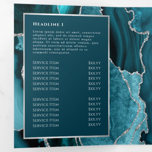 Elegante Blauwgroen en zilveren Agaat Trifold Broc Drieluik Kaart (Binnenzijde eerst)