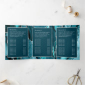 Elegante Blauwgroen en zilveren Agaat Trifold Broc Drieluik Kaart (Binnen)