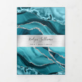 Elegante Blauwgroen en zilveren Agaat Trifold Broc Drieluik Kaart (Cover)