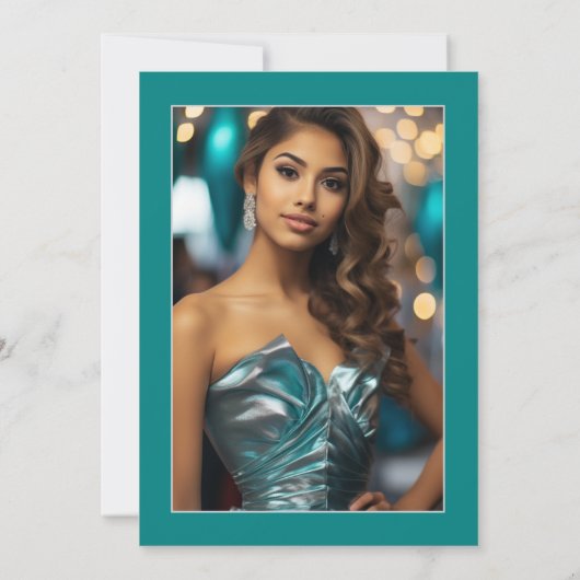 Elegante Blauwgroen en Zilveren Bloemen Quinceañer Kaart (Achterkant)