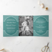 Elegante Blauwgroen etnische Indiase boog bruiloft Drieluik Uitnodiging (Binnen)